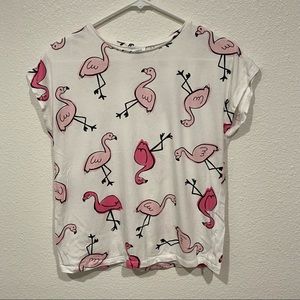 kids zara white pink flamingo printed graphic short sleeve t shirt